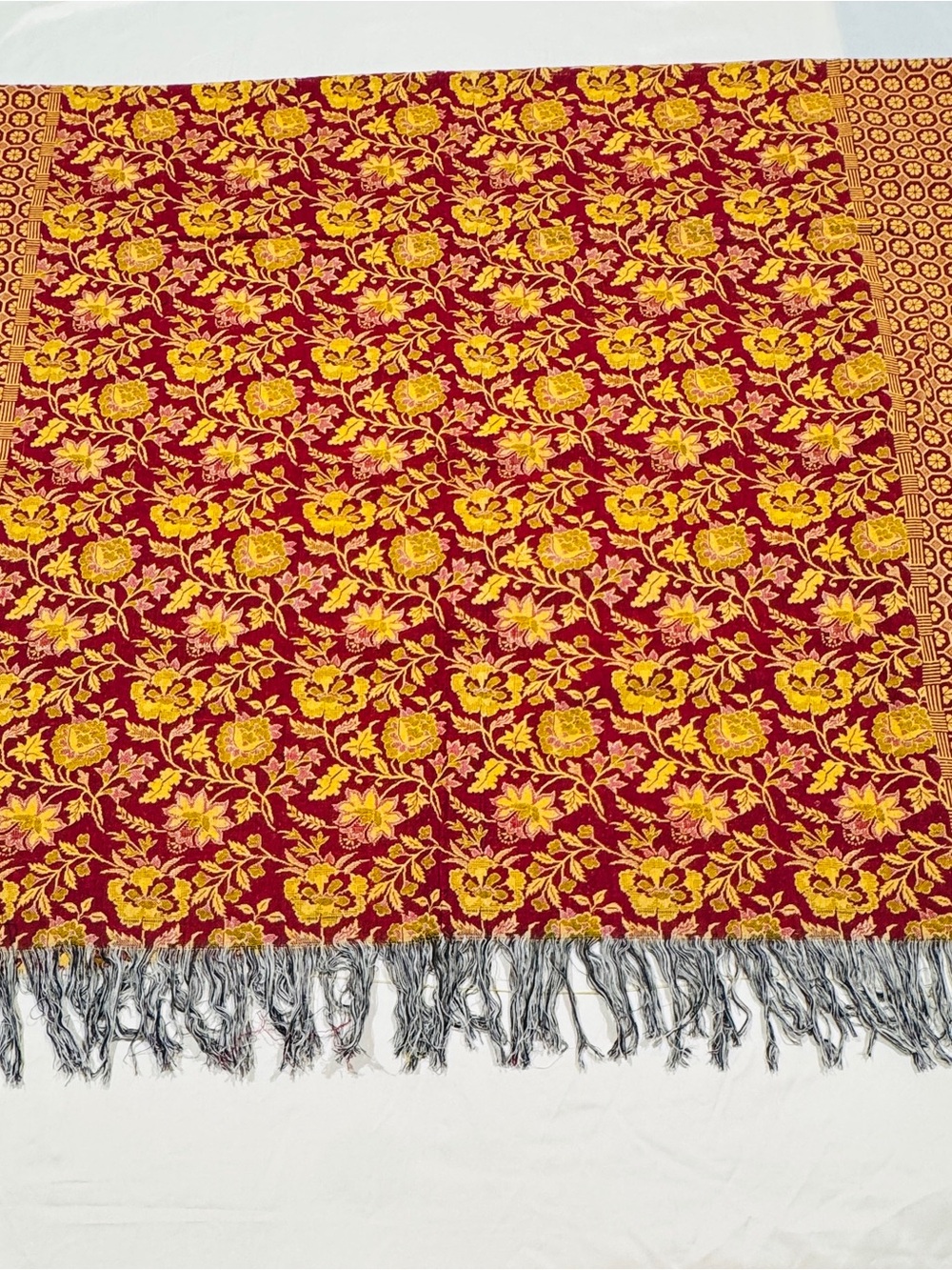 Woven Fringed Floral Sofa Throw Reversible Throw/Khaas Burgundy&Gold Cotton84x53